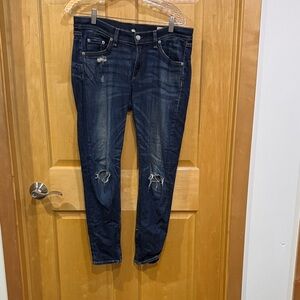 rag & bone Dark Blue Ripped Skinny Jeans size 29 zipper Capri